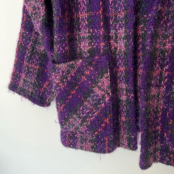 Boyne Valley Weavers Plaid Wool Coat Women's One Size Open Jacket Purple Ireland - Picture 4 of 8